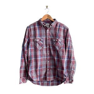Quiksilver Modern Shirt Plaid  Red Blue Button Up Men's M
